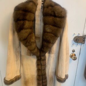 Elegant Cream and Brown Fur Coat